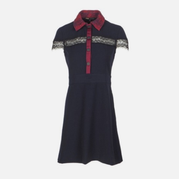 NWT $260 MAJE Riloid lace-trim crepe dress in Navy - size Maje 2! - Picture 2 of 6